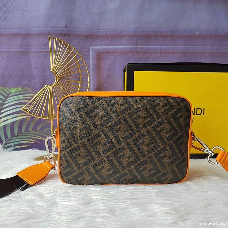 Affordable Camera In Fabric Compact Brown Orange Fendi Motif Case FF 0806